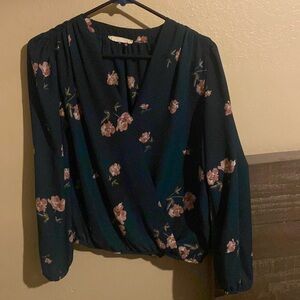 Elodie Teal floral long sleeve blouse small/ medium